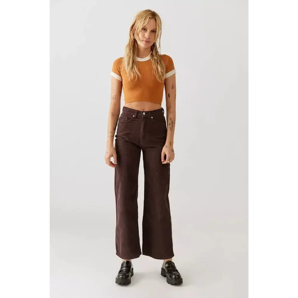 BDG Dark Brown Corduroy‎ Grunge School Trendy High Rise Wide Leg Pants Size 26